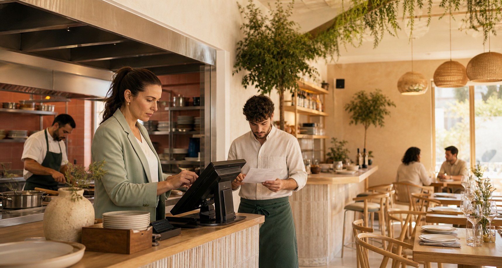 Equipo de un restaurante coordinando sala, barra y cocina